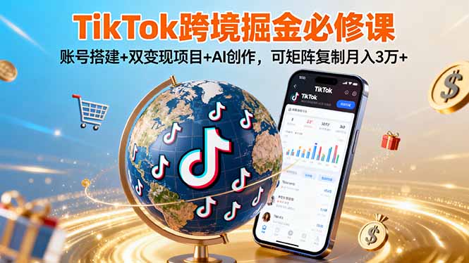 TikTok跨境掘金课 账号搭建+双变现+AI创作 月入3万+矩阵复制秘籍-九零创业网