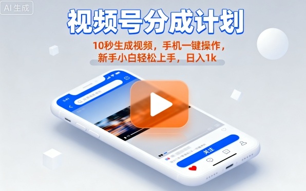 视频号懒人分成攻略 10秒视频 手机操作 小白日赚1K