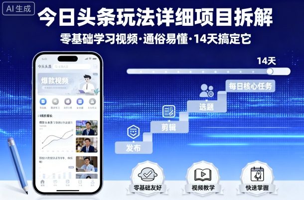 零基础速成 14天掌握今日头条玩法 视频教学轻松入门-九零创业网