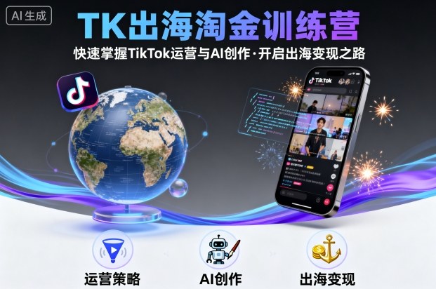 TikTok+AI速成营 出海淘金新起点-九零创业网