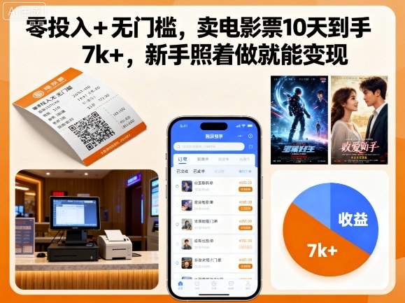 零门槛卖影票 10天赚7000+ 新手轻松变现-九零创业网