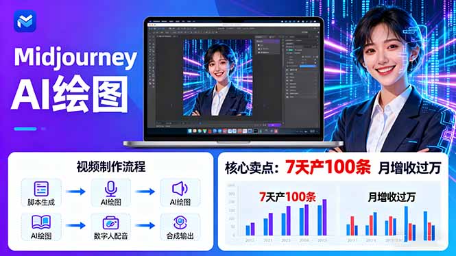 AI绘图神器 Midjourney+数字人 7日速成月入过万-九零创业网