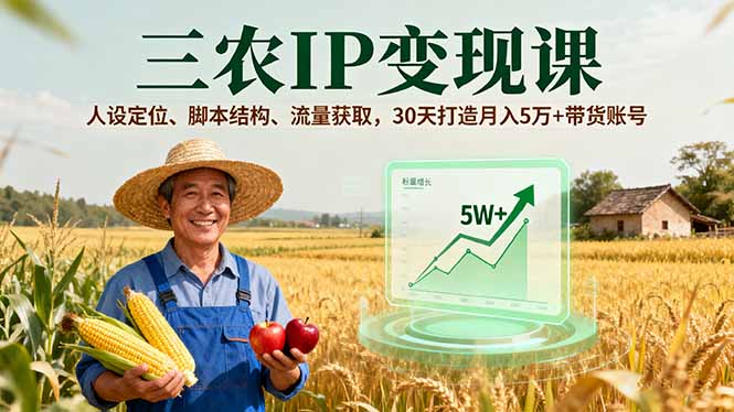 30天打造月入5万+三农IP 人设脚本流量全攻略-九零创业网