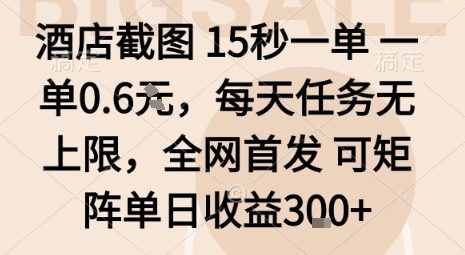 酒店截图高效赚钱 15秒一单 日赚3米 独家矩阵收益揭秘-九零创业网