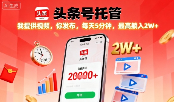 视频躺赚秘籍 头条号托管 日入2W+ 揭秘操作技巧-九零创业网