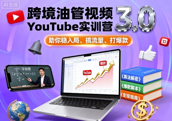 跨境油管实训营3.0 稳操胜券 流量爆满 爆款攻略-九零创业网