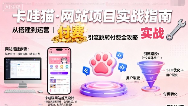 卡哇猫网站 高效搭建 运营引流 付费跳转新体验-九零创业网