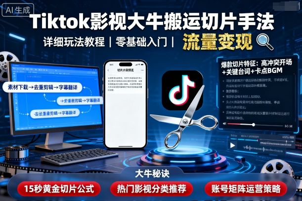 TikTok影视达人切片技巧 高效搬运攻略-九零创业网