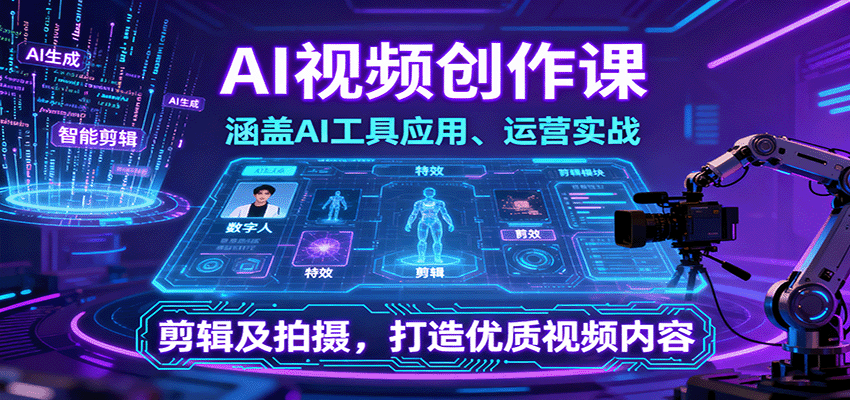 AI赋能视频创作 工具应用 实战运营 剪辑拍摄一网打尽-九零创业网