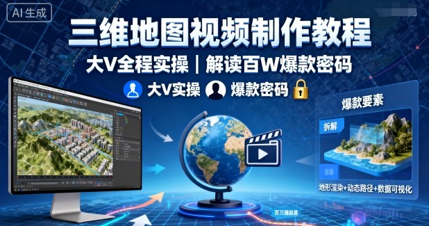 三维地图视频制作秘籍 大V实操解密百万爆款秘诀-九零创业网
