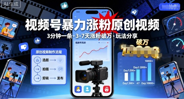 3分钟原创视频 3 7天视频号破万粉 涨粉秘籍大公开-九零创业网