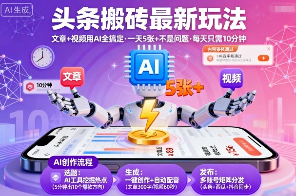 AI赋能头条搬砖 10分钟轻松产出5图文 标题速成攻略-九零创业网