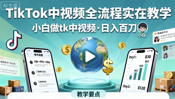 TikTok视频全攻略 小白日赚百刀 轻松入门-九零创业网