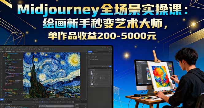 零基础绘画速成 作品变现200 5000元 Midjourney实操课