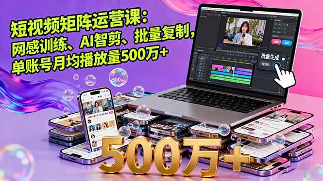 短视频矩阵运营秘籍 AI赋能 单账号月播量突破500万-九零创业网