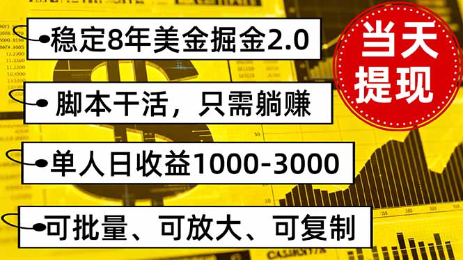 躺赚8年美金 2.0脚本助力 日入千美元 轻松批量收益-九零创业网
