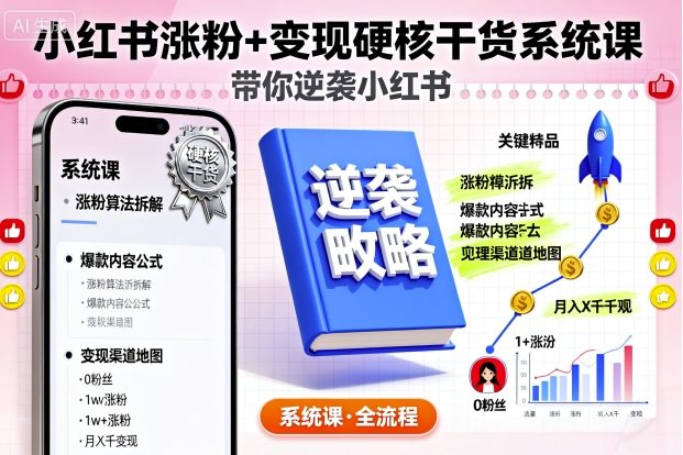 小红书涨粉变现秘籍 逆袭达人必备课程-九零创业网