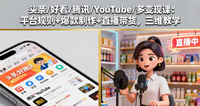 头条爆款秘籍 腾讯YouTube多变现 直播带货三维教学课-九零创业网