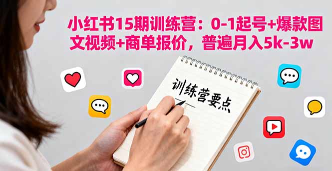 小红书训练营 从零起步 图文霸屏 月入5K 3W 轻松起号