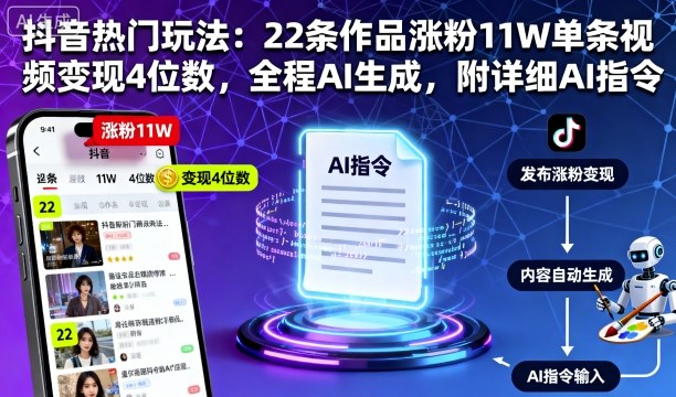 AI赋能抖音 22作涨粉11万 单视频变现破千-九零创业网