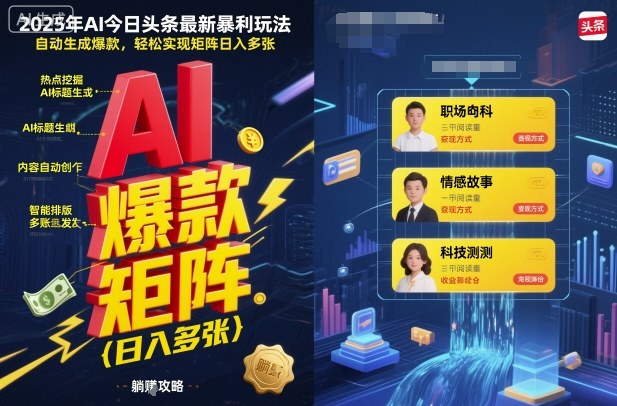 2025年AI新风口 爆款矩阵日入万元 轻松玩转AI今日头条-九零创业网