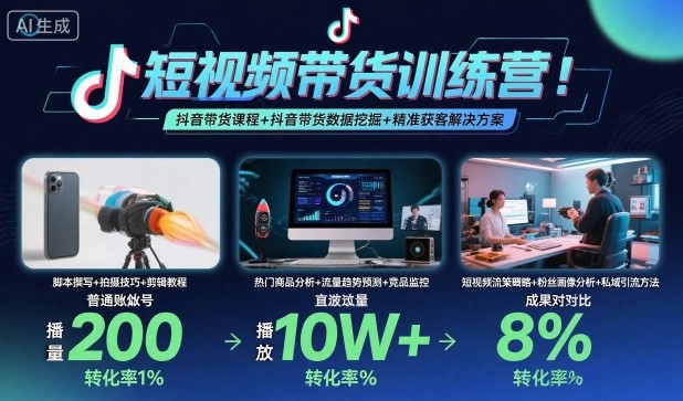 抖音带货训练营 课程+数据挖掘+精准获客技巧一网打尽-九零创业网
