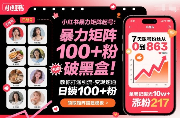 小红书暴力矩阵新攻略 日增百粉 流量变现一步到位-九零创业网