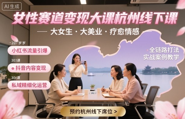杭州线下女性赛道变现课 美业疗愈 抖音小红书私域全链路攻略-九零创业网