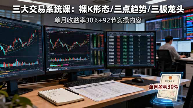 裸K 三点趋势 三板体系 月收益30%+ 92节实战精华速成课-九零创业网