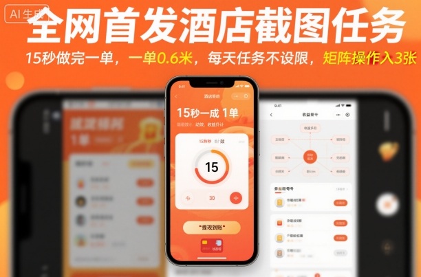 全网首发酒店截图 15秒速成 日赚3单 轻松日入0.6米-九零创业网