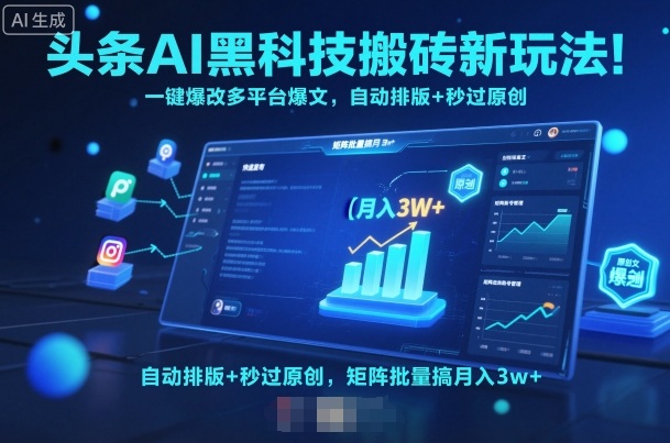 AI黑科技爆改多平台爆文 一键原创排版 批量月入3万+-九零创业网