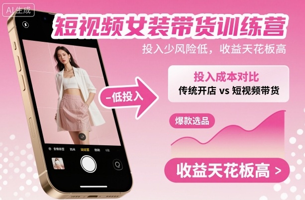 短视频女装带货训练营 小投入 低风险 高收益新机遇-九零创业网