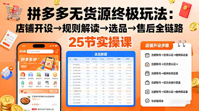 拼多多无货源开店全攻略 25节实操课 一网打尽-九零创业网