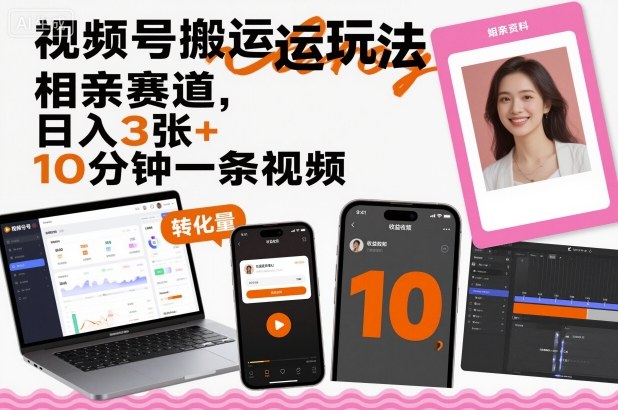 相亲赛道日入3+ 10分钟短视频搬运 轻松玩转视频号-九零创业网
