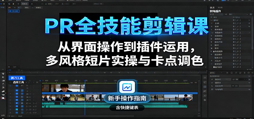 PR全技能剪辑课 界面插件精通 多风格实操调色实战-九零创业网