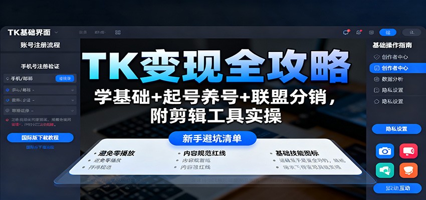 TK变现全攻略 基础学习+账号运营+联盟分销 剪辑工具实操指南-九零创业网