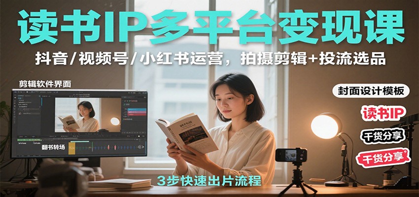 抖音/视频号/小红书读书IP变现攻略 剪辑投流 选品秘籍一网打尽-九零创业网