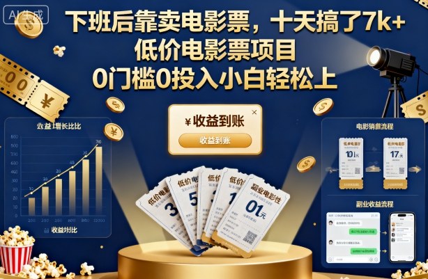 轻松月入7K+ 无门槛电影票生意 小白速成揭秘-九零创业网