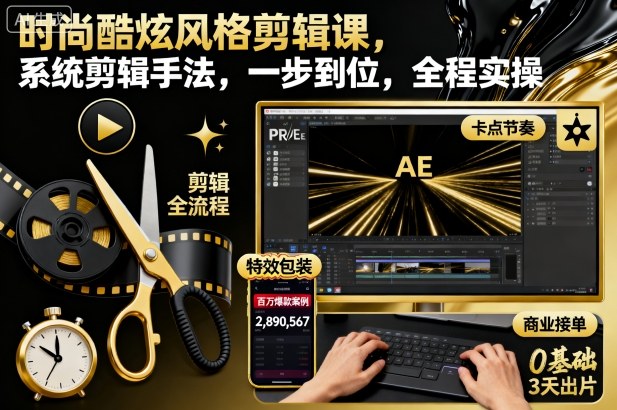 酷炫时尚剪辑课 一步到位实操教学-九零创业网
