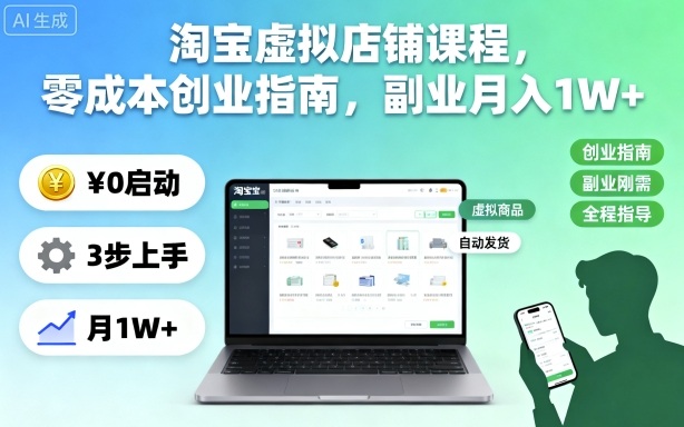淘宝虚拟店铺速成课 零成本创业 月入过万轻松实现