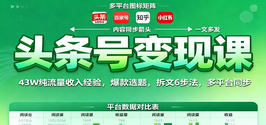 头条号变现秘籍 43万流量变现 爆款选题拆文6步 多平台同步赚