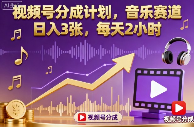 视频号音乐赛道 日赚3单 仅需2小时 轻松分成