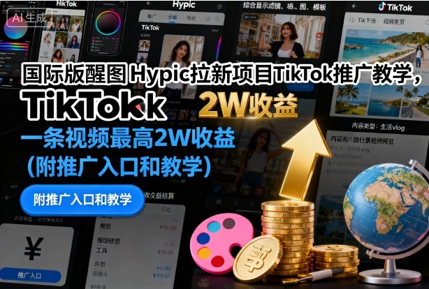 Hypic醒图TikTok拉新攻略 2W收益视频教程速学-九零创业网