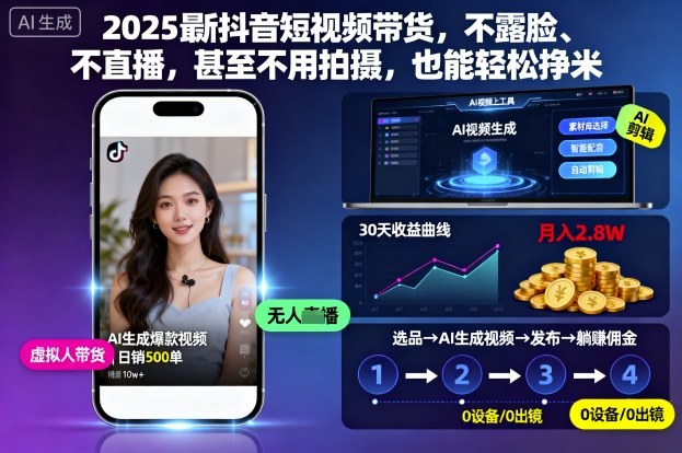 2025抖音无脸带货新法 轻松月入过万-九零创业网