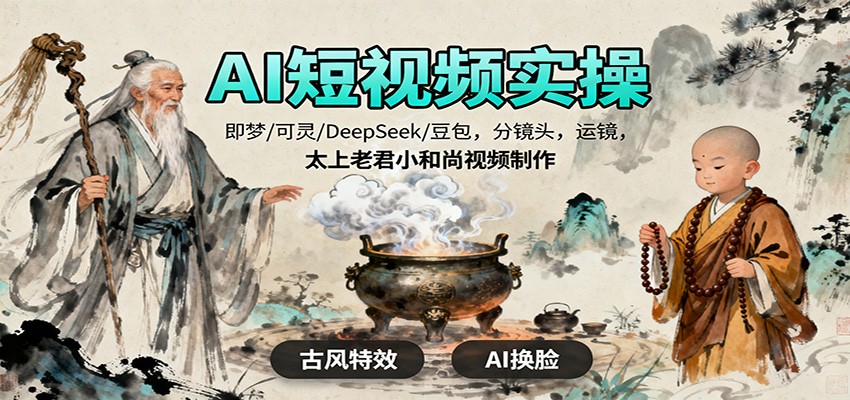 AI赋能短视频 梦/可灵/DeepSeek/豆包 太上老君小和尚创意再现-九零创业网