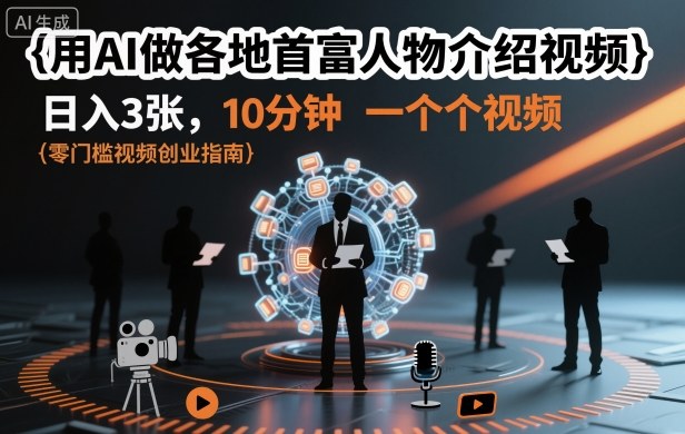 AI速成各地首富故事 10分钟视频日赚3单-九零创业网