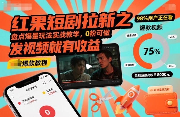 红果短剧拉新攻略 0粉起步 视频收益轻松赚-九零创业网
