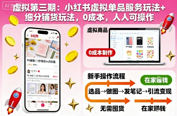 小红书虚拟单品新玩法 低成本铺货 轻松上手-九零创业网