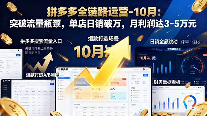 10月拼多多全链路运营 单店日销破万 月利润翻番-九零创业网