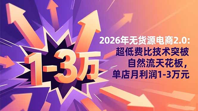 2026无货源电商2.0 技术革新 单店月赚1 3万 突破自然流量极限-九零创业网